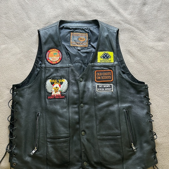 Men’s LEATHER VEST TOP BILLER MOTORCYCLE WESTERN CONCEAL AND CARRY - Picture 1 of 7